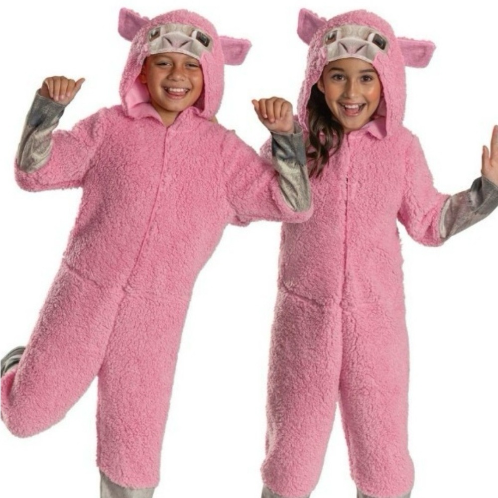 Kids Pink Sheep Fuzzy Minecraft Costume